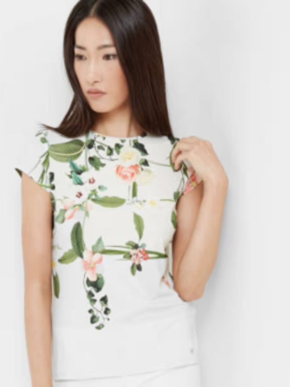 Ted Baker London Secret Trellis Green Floral Japanese Garden Print Euro Top S